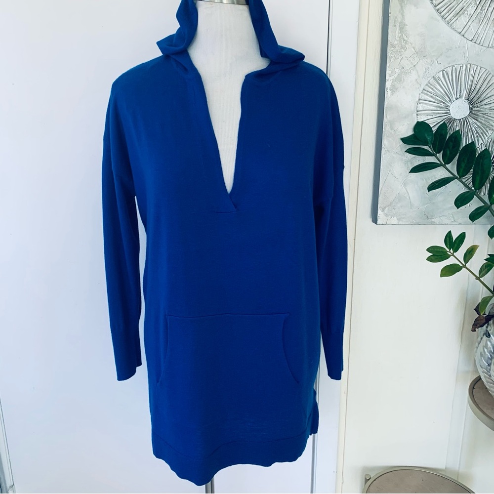 C&C California bright blue wool blend hooded tunic  sweater   size 1X